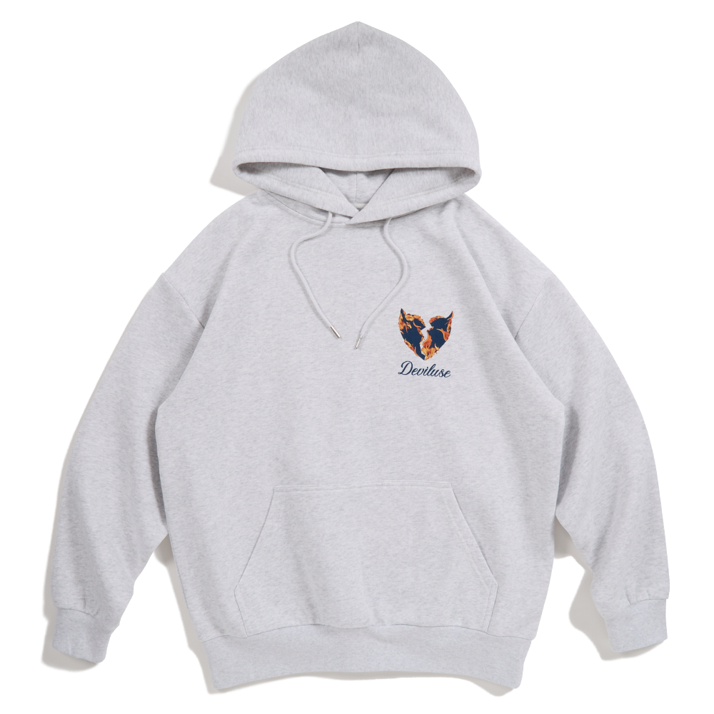 DEVILUSE Flame Heart Pullover Hooded(Ash)