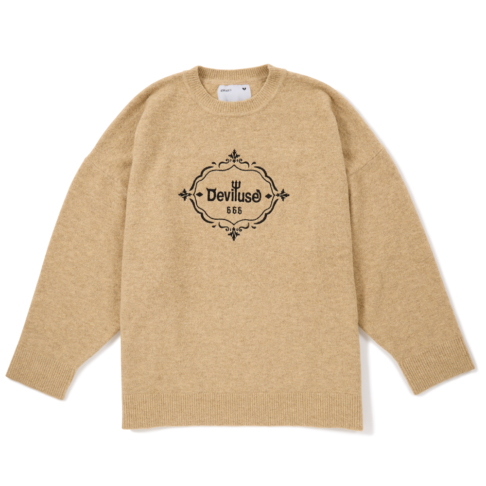 DEVILUSE Emblem Knit Crewneck(Khaki)