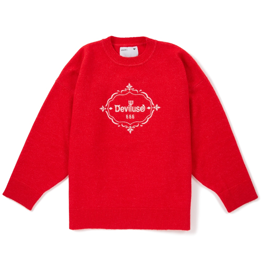 DEVILUSE Emblem Knit Crewneck(Red)