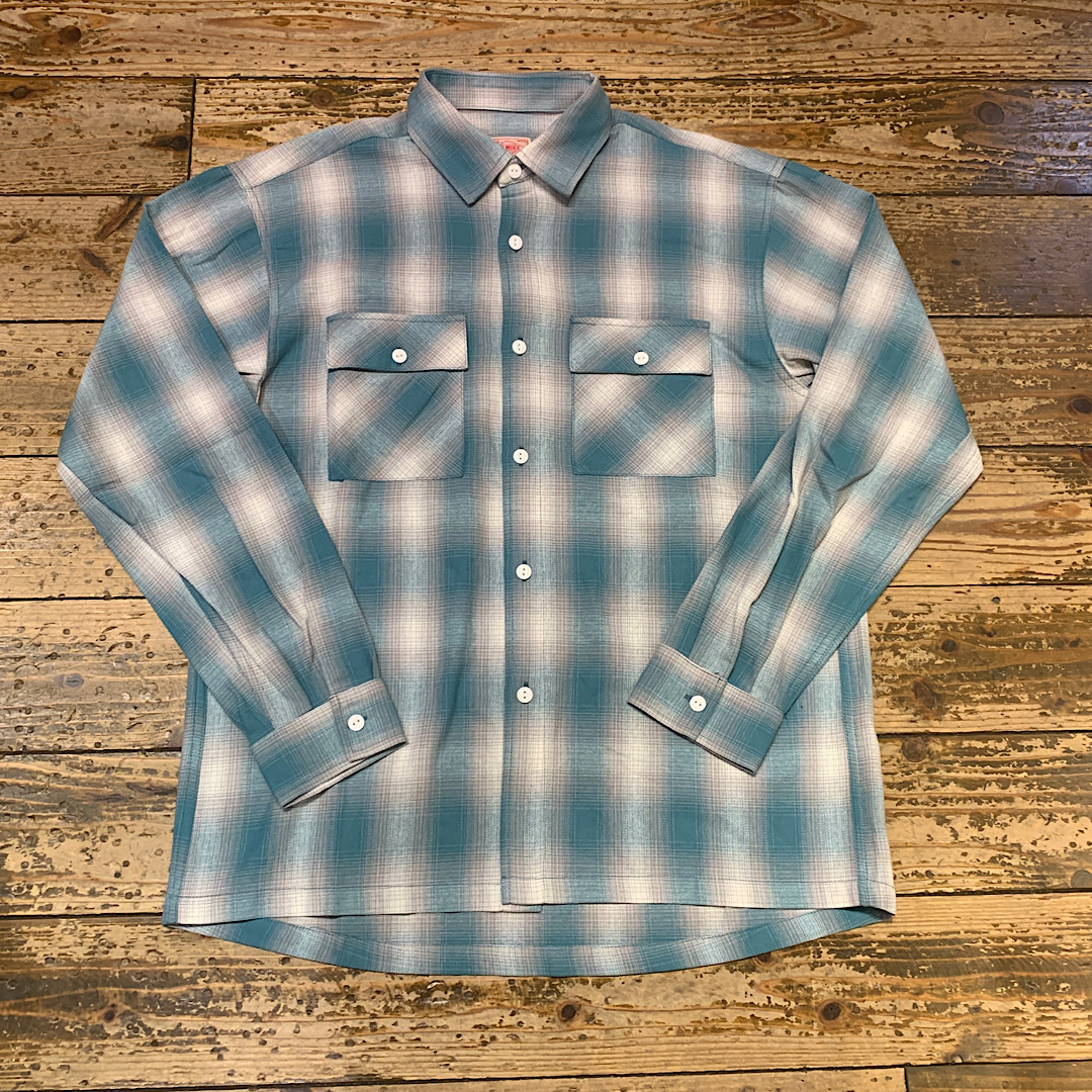 BIG MIKE Light Flannel Shirts (Mint×White) 【 Ombre Check Shirts 】