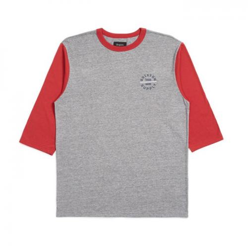 BRIXTON Oath V 3/4 Sleeve Tee Heather Gre/Red