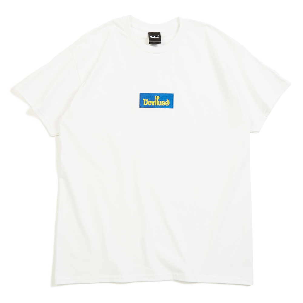DEVILUSE  Blue Box Logo T-shirts(White)