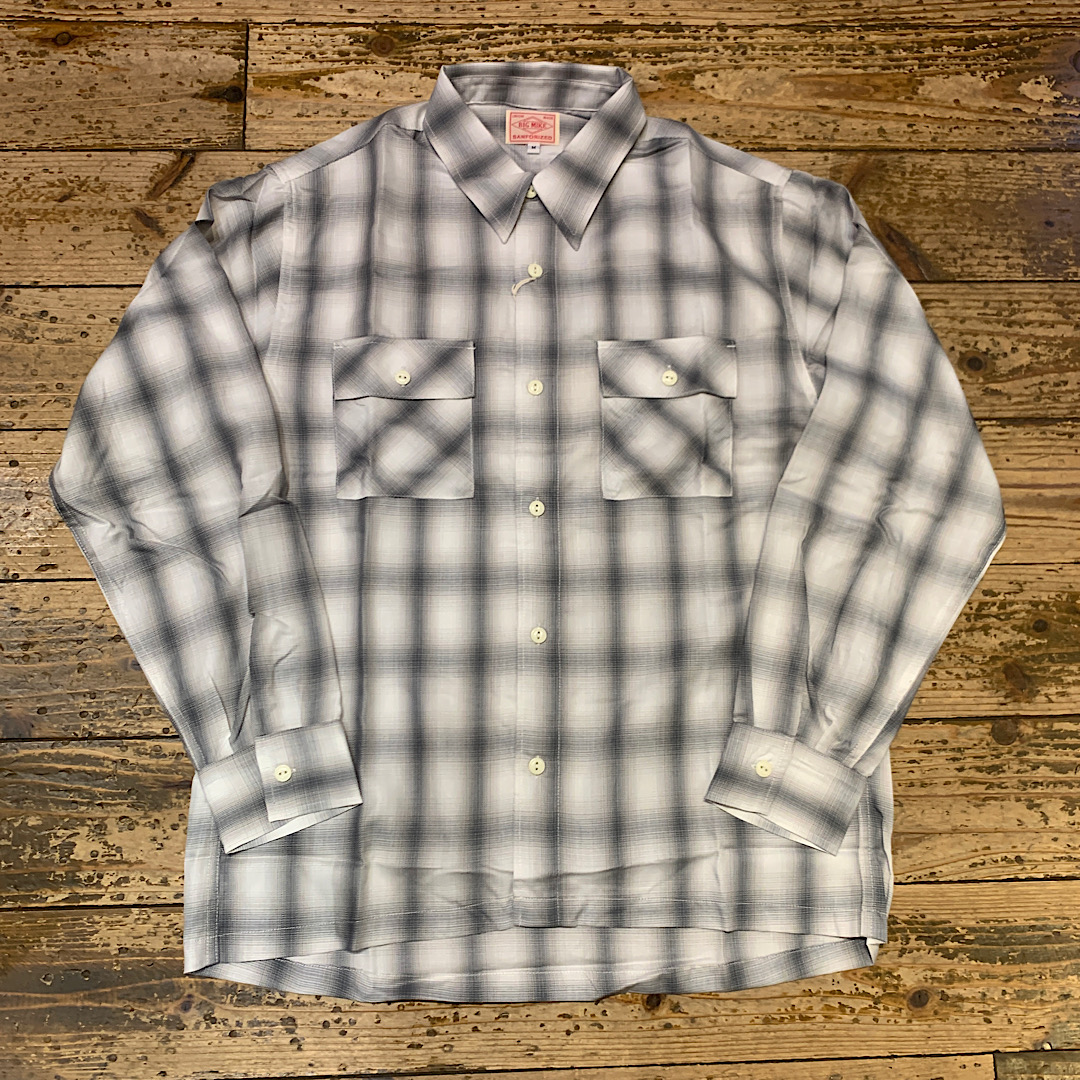 BIG MIKE Rayon Mix Ombre Check Shirts(White×Grey）